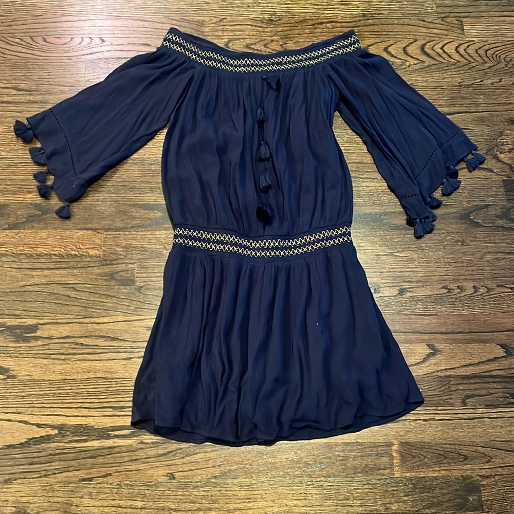 Lilly Pulitzer Navy Blue Off-Shoulder Tassel Dress